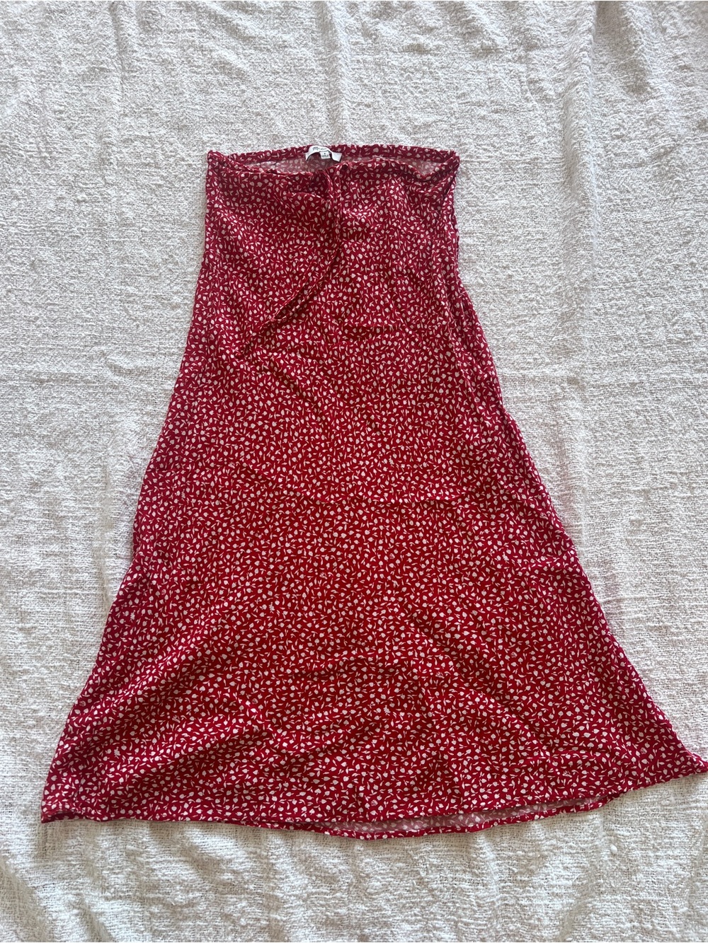 Madewell Red Floral Strapless Midi Dress